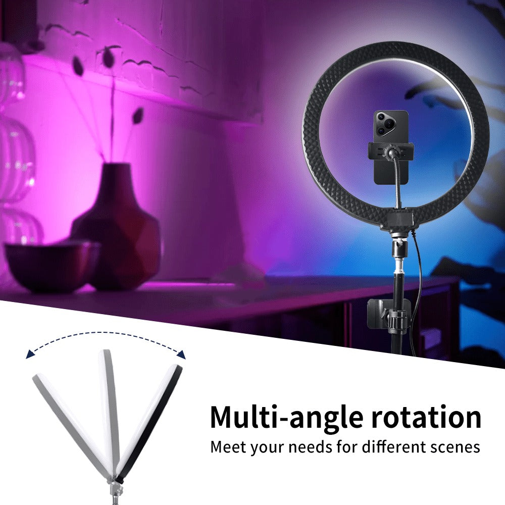 Ring Light 12 Inch Adjustable Brightness RGB with 63 Inch Floor Stand for Photo Selfie Video Recording Zoom Meetings Vlog Live Streaming TikTok YouTube Makeup