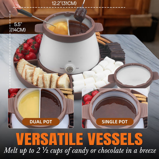 Chocolate Melting Pot Set with Dual 2.5-Cup Pots, Electric Heating and Fondue Forks