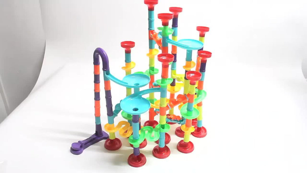 Marble Run Building Block Set with Glass Marbles, 112 or 147 Piece Race Track Toy for Ages 4+