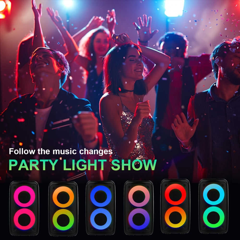 Wireless Portable Bluetooth Subwoofer Speaker with Microphone & LED Colorful Ambient Lights, Stereo Sound Enhanced Bass, USB-C Rechargeable, Perfect for Birthday Parties Outdoor Camping