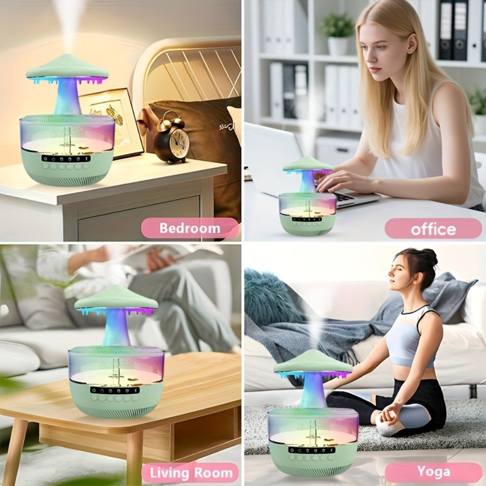 Raindrop Humidifier with LED Color-Changing Light & Wireless Music | 11.83oz Large Tank, Dual Control, Essential Oil Compatible, Cool Mist for Bedroom, Valentine's & Garden Decor | White