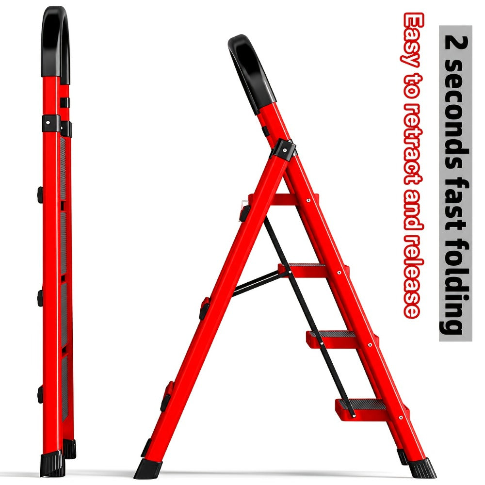 Folding Step Ladder with Anti-Slip Pedals & Handrail – 2/3/4/5 Step Stool for Adults, Sturdy Steel, Lightweight Portable, Non-Slip Feet, Rust-Resistant, Foldable for Home Kitchen Office Bedroom Use