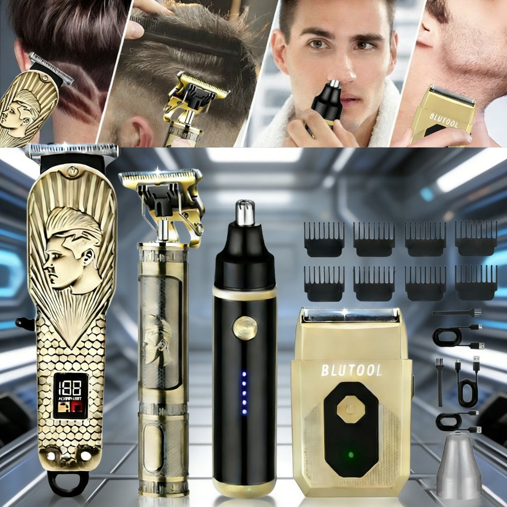 4-in-1 Cordless Grooming Kit for Men – Hair Clipper, Beard Trimmer, Electric Shaver & Nose Trimmer, Rechargeable Professional Hair Cutting System, Multiple Styles & Colors, Gift for Men