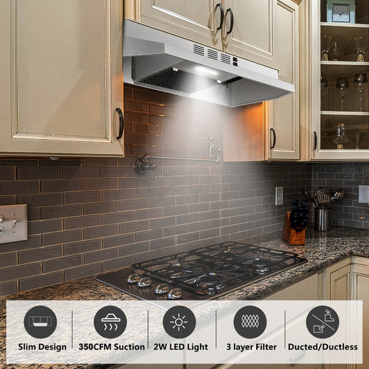 Range Hood, 30-Inch Under-Cabinet Convertible Design with LED Light & 2-Speed Fan