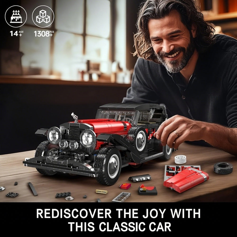 Mould King 10114 Vintage Classic Car Building Block Set, 1308 Pcs Red Display Model