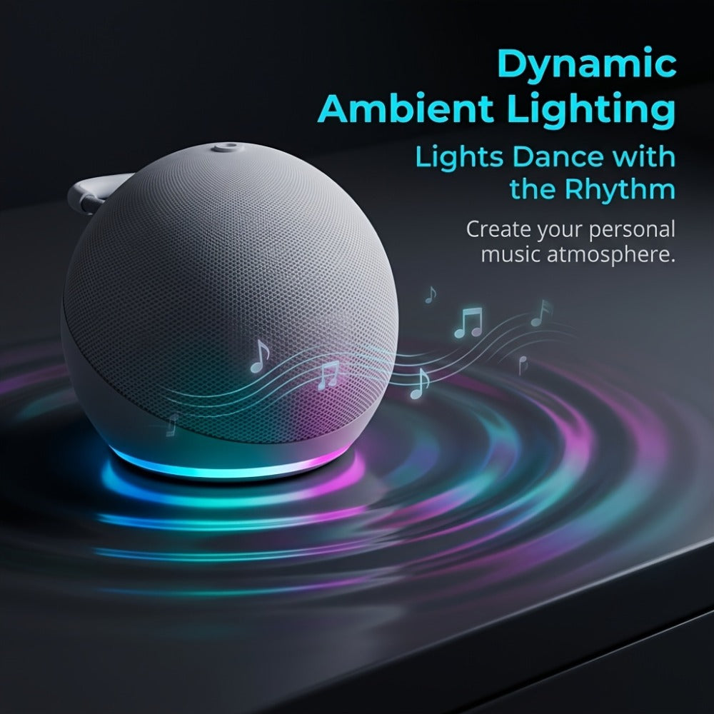 Spherical Bluetooth Speaker with RGB LED Light – Wireless Subwoofer, TWS Stereo Pairing, Portable Base, 360° Surround Sound, Globe Shape Wireless Speaker for Home, Desktop & Holiday Gifts