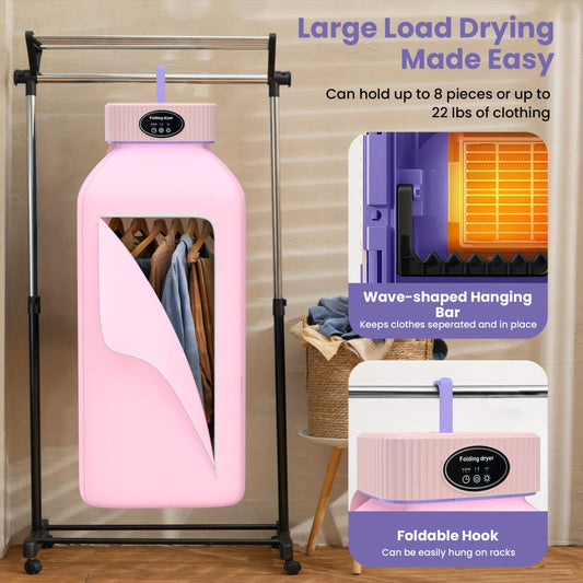 Portable Clothes Dryer with LED UV Light, Foldable Design and Timer