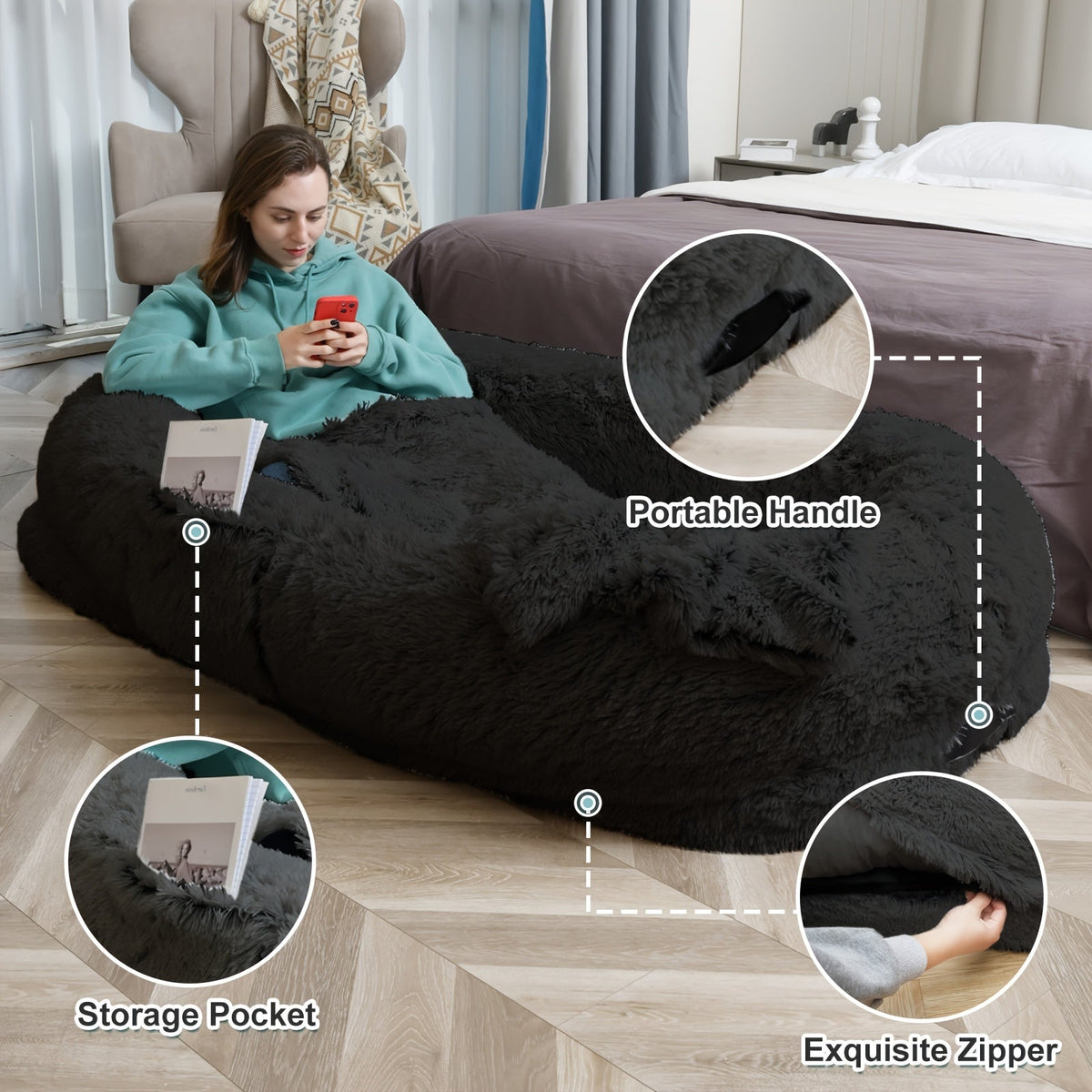 Human Dog Bed with Washable Faux Fur Cover in Two Size Options for People and Pets
