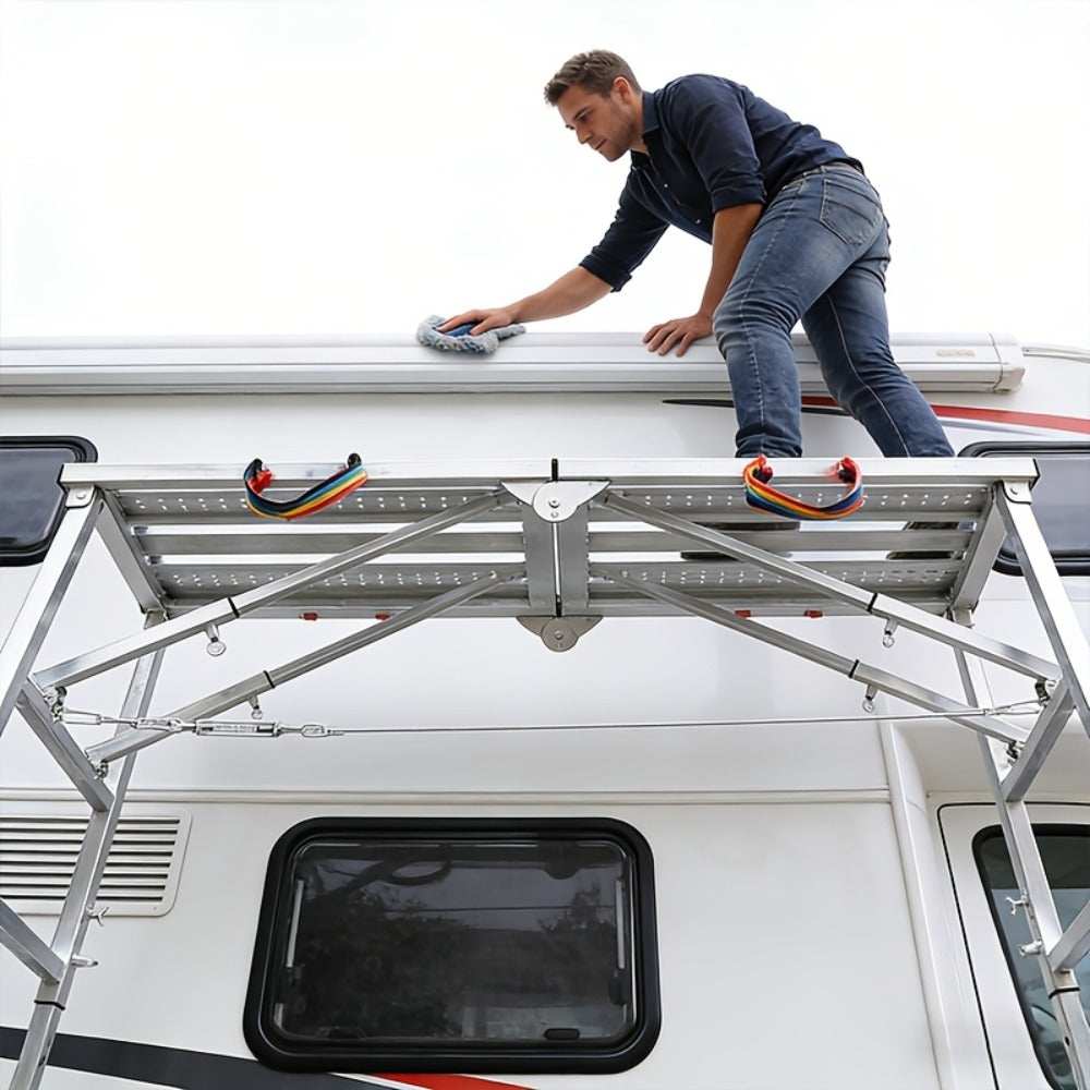 Folding Scaffold Step Stool Adjustable Height 39-79" Portable Steel Work Platform 1300 lb Capacity for Home Renovation Painting Car Washing RV Cleaning