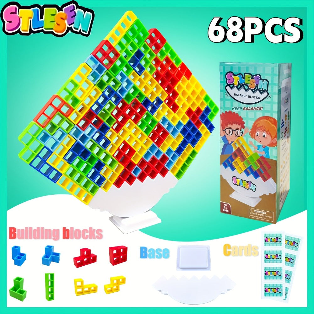 Balancing Stacking Blocks Game Set, Tumble Tower Family Game in 16 to 68 Piece Sizes