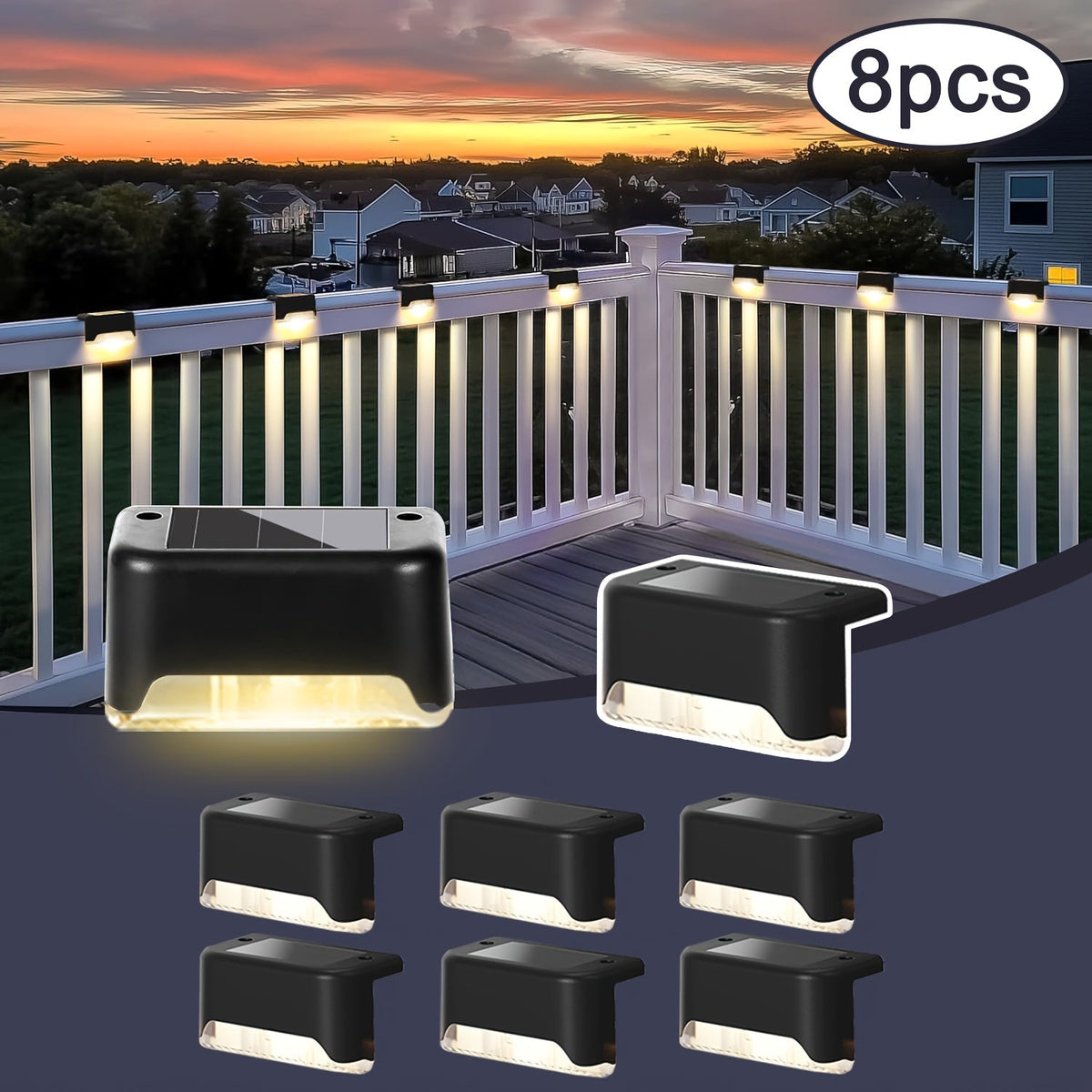 Solar Deck Lights Outdoor Waterproof Auto On Off – Warm White LED Step Stair Fence Lights 800mAh 12-Hour Runtime for Patio Balcony Yard Driveway Garden Black White Brown 8 16 32 Pack