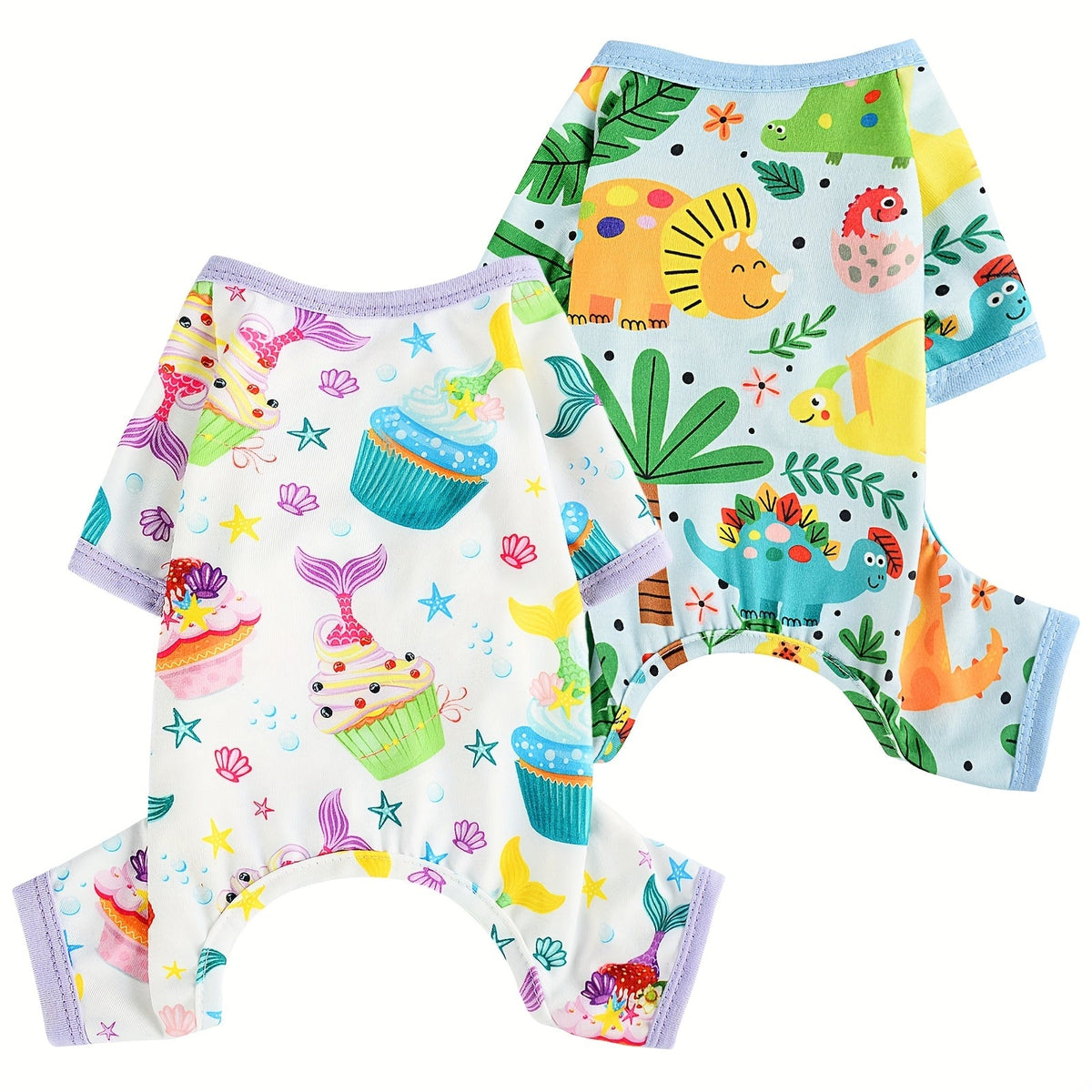 Dog Jumpsuit 2-Pack - Soft Knit Pet Pajamas for Small Dogs & Cats, Machine Washable Pullover Onesie Sleepwear for Chihuahua Yorkie Toy Breeds, Cute Printed All-Season Puppy Apparel XS-XXL, Gift for Dog Lovers