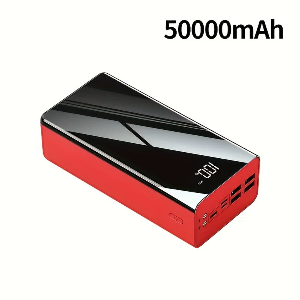 50000mAh High Capacity Power Bank Portable Charger LED Display USB-C Micro USB Fast Charging Multi-Port Emergency Backup Battery for iPhone Android Camping Outdoor Travel Black Red