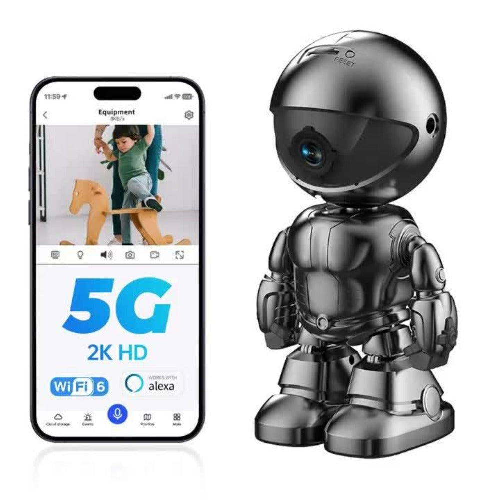 3MP 360° Robot Security Camera Indoor, WiFi Smart Home Camera with Auto Motion Tracking, Two-Way Audio, IR Night Vision, Alexa Compatible, Wireless Surveillance for Baby Pet Elderly Home Monitoring