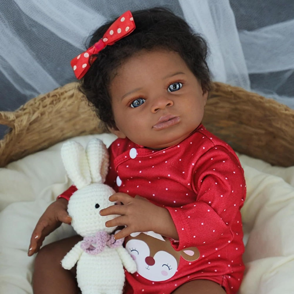 20-Inch Black Reborn Baby Doll with Cloth Body and Implanted Hair
