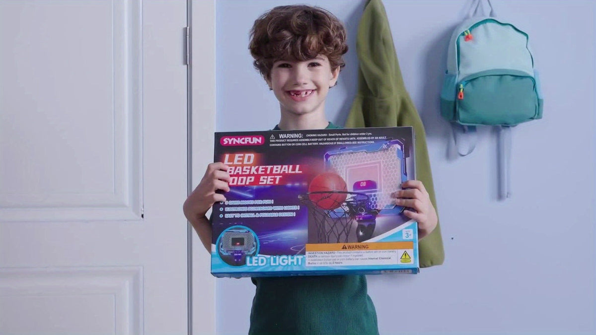 Over-the-Door Indoor Basketball Hoop with Light-Up Scoreboard, Red