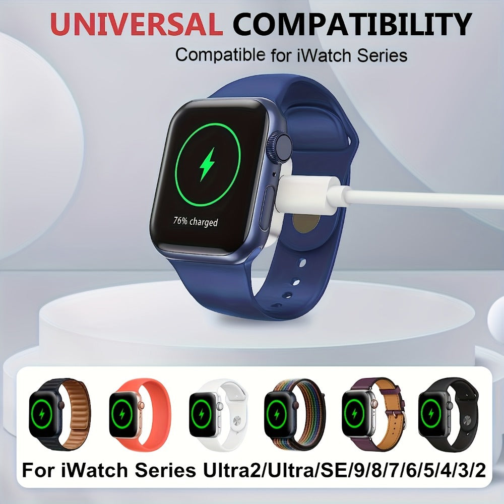 Apple Watch Magnetic Charging Cable Portable Charger, Compatible with iWatch Ultra 2 Series 10 9 8 7 6 SE SE2, USB-A Adapter Magnetic Docking, Compact Travel & Bedside Smartwatch Charger – 6 Colors Available