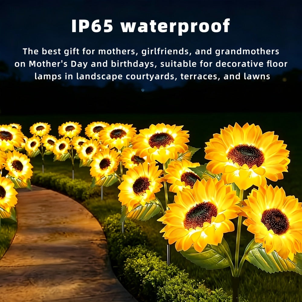 Sunflower Solar Garden Stake Lights 2 Pack - 6 LED Flower Shaped Outdoor Lawn Lights, Dusk to Dawn Auto On/Off, Weatherproof Patio Courtyard Landscape Decor, Mother's Day Birthday Gift for Mom