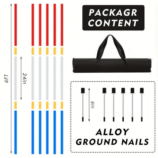 Horse Pole Bending Poles, 6-Piece 6-Foot Set with Carry Bag, Red, White and Blue