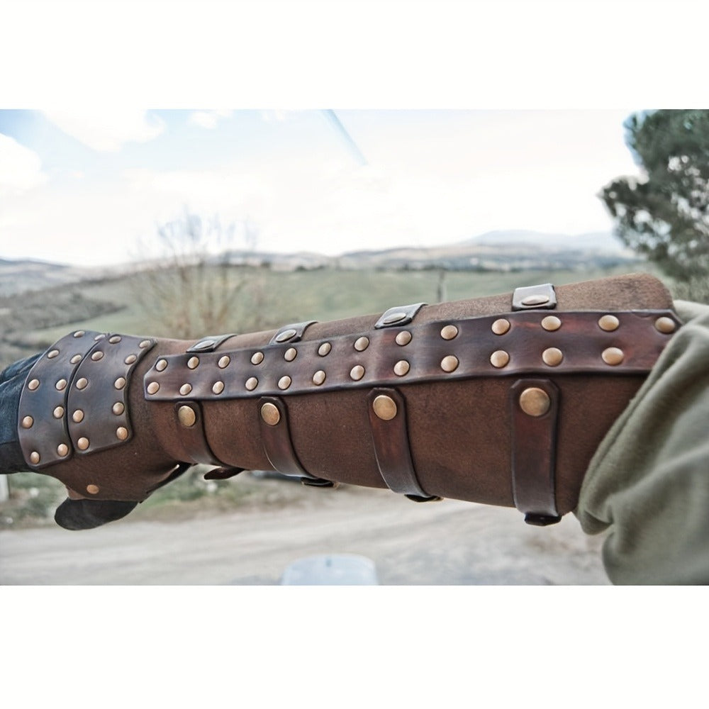 Medieval Rivet Wrist Guard Leather Bracer – Viking Renaissance Retro Arm Guard with Riveted Detail for Men, Halloween Cosplay, LARP, Renaissance Fair, Father's Day & Christmas Gift