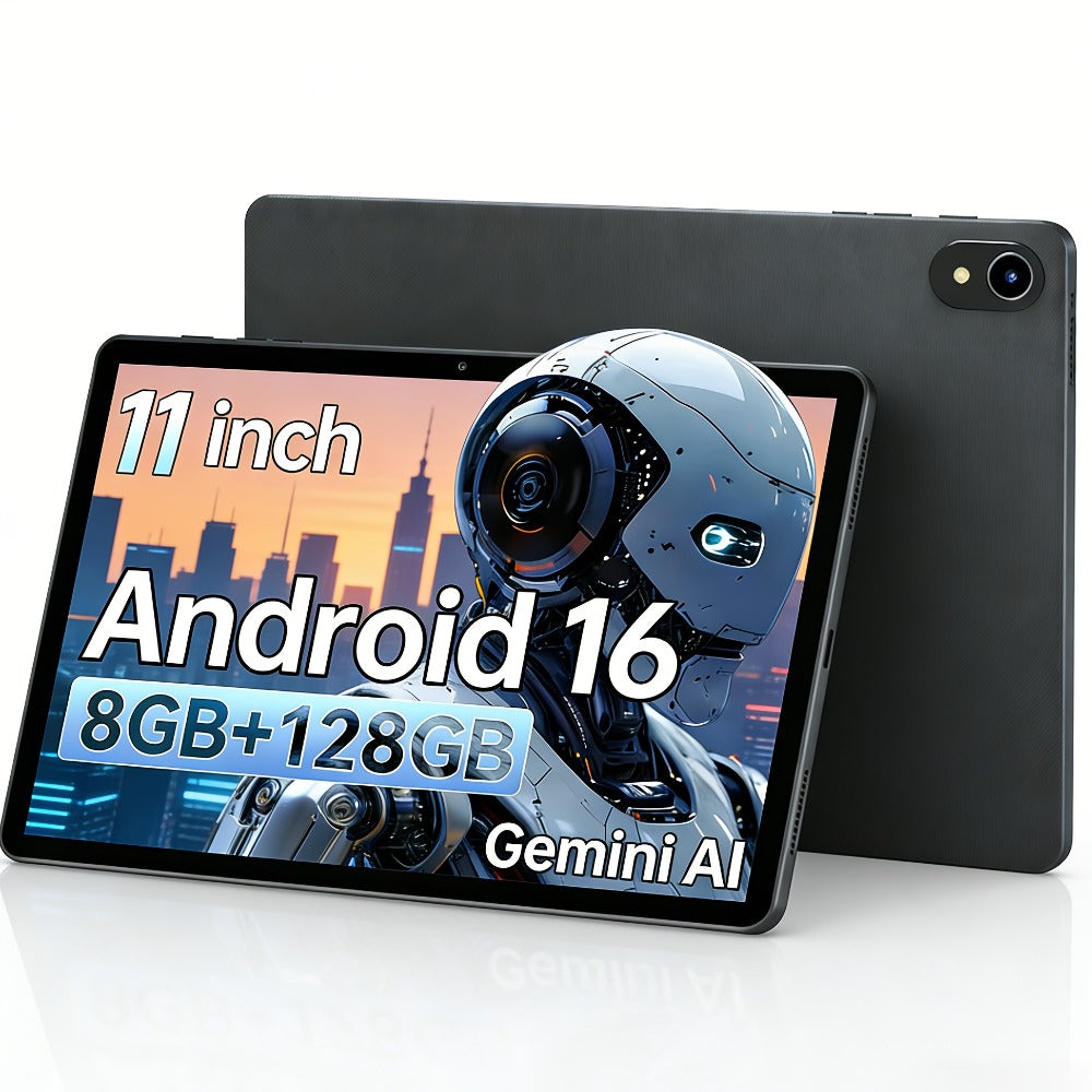 Business Tablet 11 Inch Android 16 Gemini AI 8GB RAM 128GB ROM 1TB Expandable 7000mAh Long Battery WiFi 6 Dual Cameras Tablet PC for Work Study Entertainment – Grey