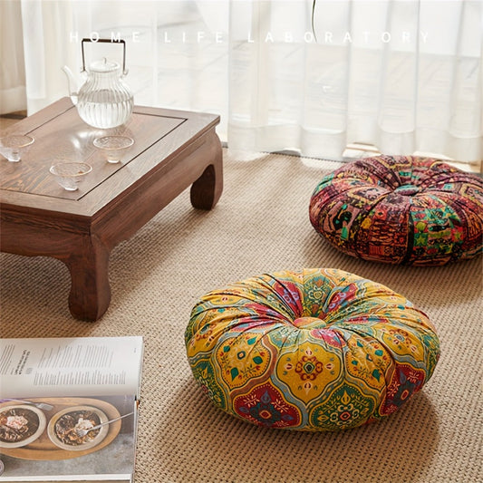 Round Floor Pillow with Bohemian Vintage Floral Pattern for Indoor Seating