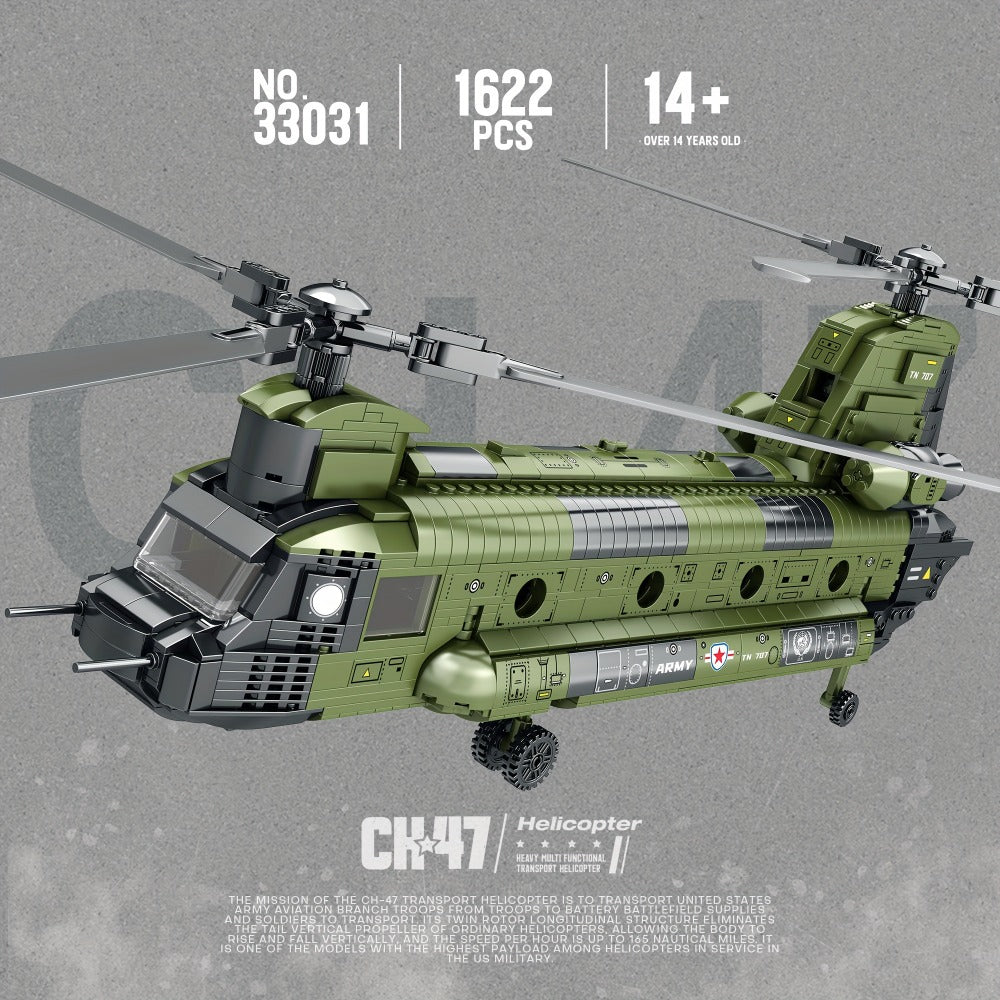 CH-47 Chinook Helicopter Building Set, 1,622-Piece MOC Model