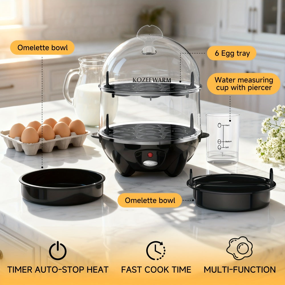 Electric Egg Boiler & Cooker with Auto Shut-Off – Single & Double Layer, Multi-Function for Hard Boiled, Soft Boiled, Scrambled, Omelette, Steamed Vegetables & Dumplings, 4 Colors