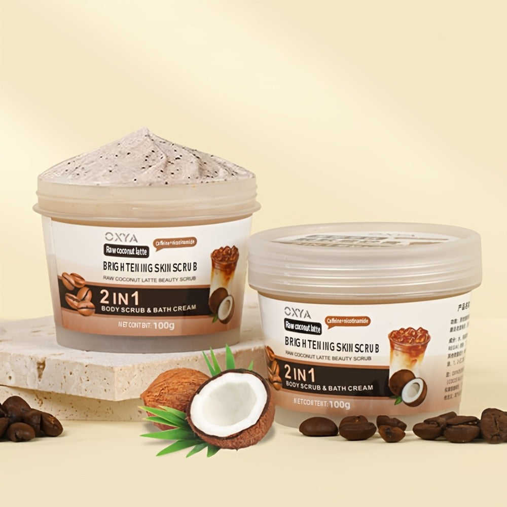 Exfoliating Body Scrub with Coconut Oil & Shea Butter — Raw Coconut Latte Sugar Scrub for Women, Deep Moisturizing Face & Body Exfoliator, Gentle Non-Irritating Formula, All Skin Types