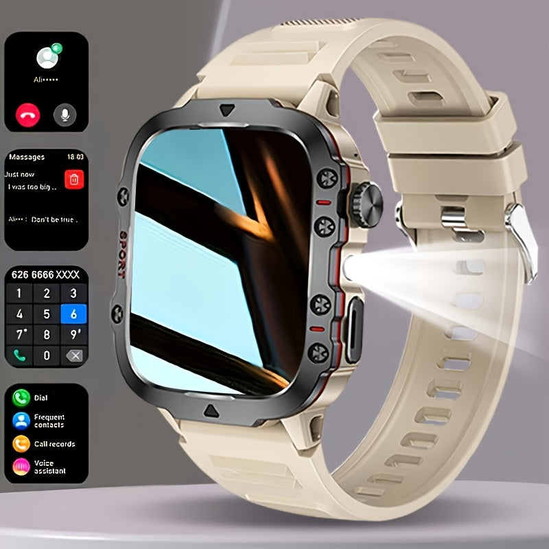 Men's Outdoor Smartwatch 4.6" HD Touch Screen with Wireless Calling & LED Display, USB Charging, Multiple Sport Modes, Heart Rate Activity Tracker, Compatible with iPhone & Android – Black Gold Gift Watch for Men