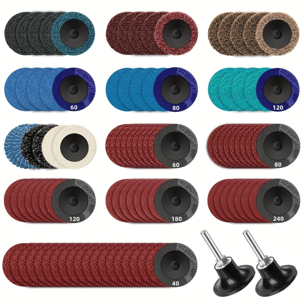 108pcs 2 Inch Sanding Discs Set with 1/4" Holder – Roloc Quick-Change Surface Conditioning Discs for Die Grinder, Rust & Paint Removal, Polishing & Grinding