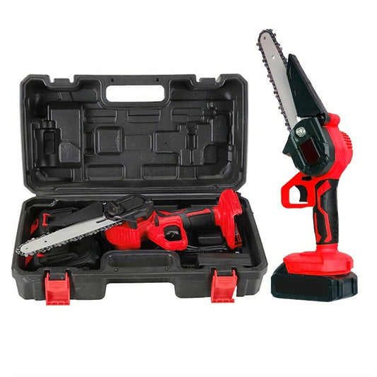 Cordless Mini Chainsaw, 6-Inch with Auto Tensioning, Two Batteries & Charger