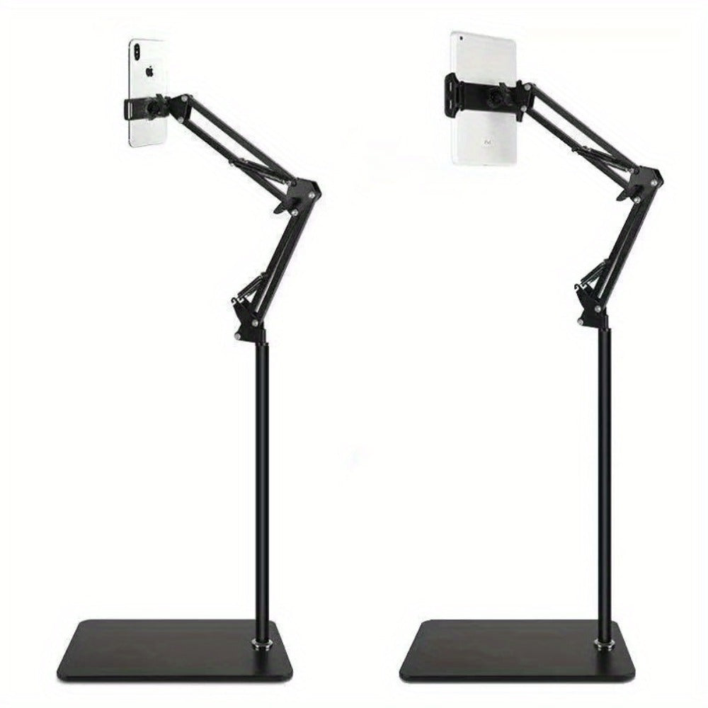Floor Stand Phone Tablet Holder 68.9 Inch Flexible Gooseneck Lazy Bracket with 360° Rotating Head Foldable Adjustable Arm for Bed Sofa Desk Live Streaming Video Calls Hands Free Mount