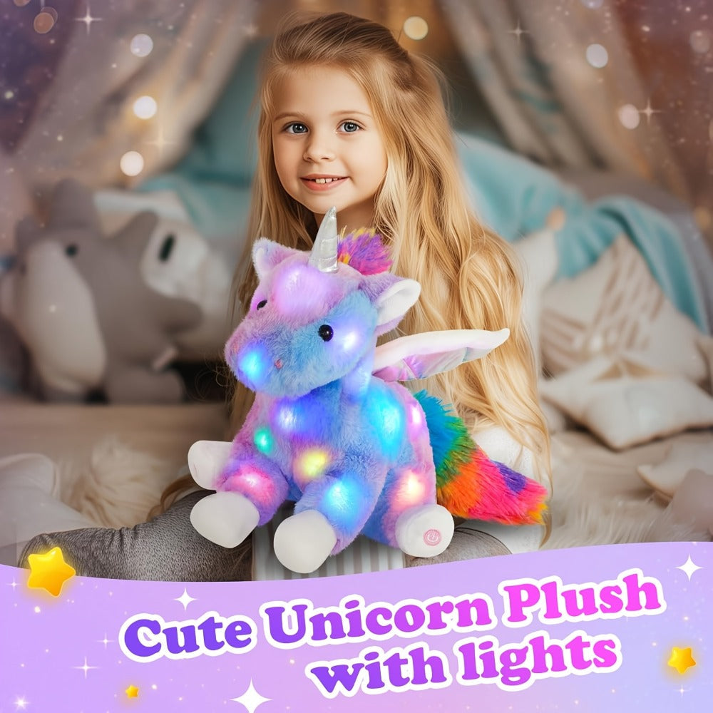 Glowing Unicorn Plush Toy with Optional Music in Two Styles