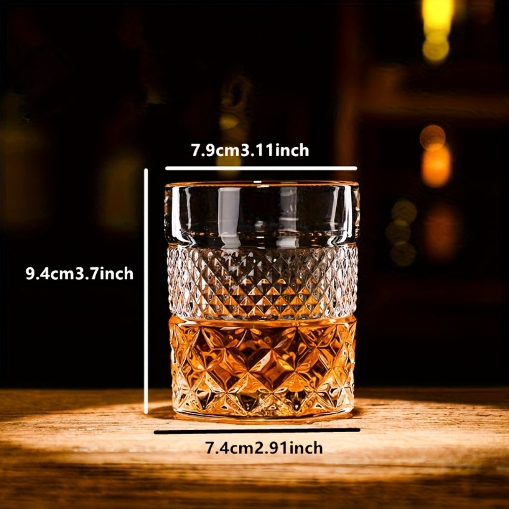 Italian Embossed Whiskey Glass – Handcrafted XO Cocktail Tumbler | Aesthetic Roostertail Bar Beer Water Glass for Home Bar Gifting Party