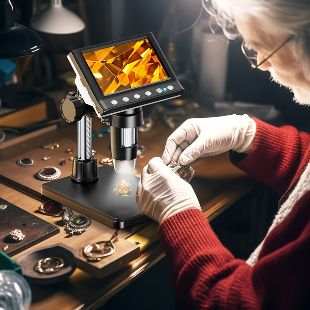 Digital Coin Microscope 4.3 Inch IPS Screen for Adults Coin Magnifier with 8 LED Lights 32GB Memory Card Windows Compatible for Coin Collecting Jewelry Inspection STEM Education