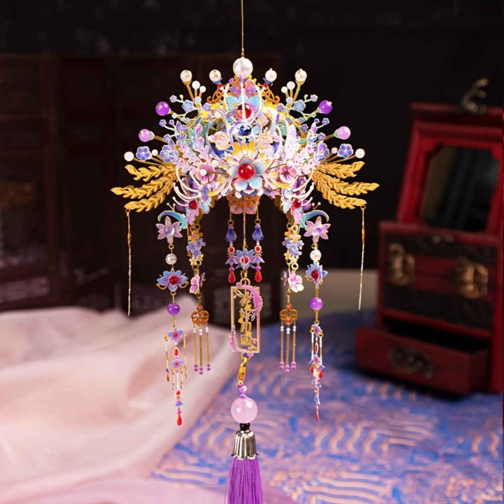 3D Metal Puzzle Phoenix Crown Qingluan – Blue & Gold DIY Assembly with Beads & Tassels, Chinese Mythology Art Collectible, Unique Romantic Gift for Girlfriend Boyfriend Birthday Anniversary