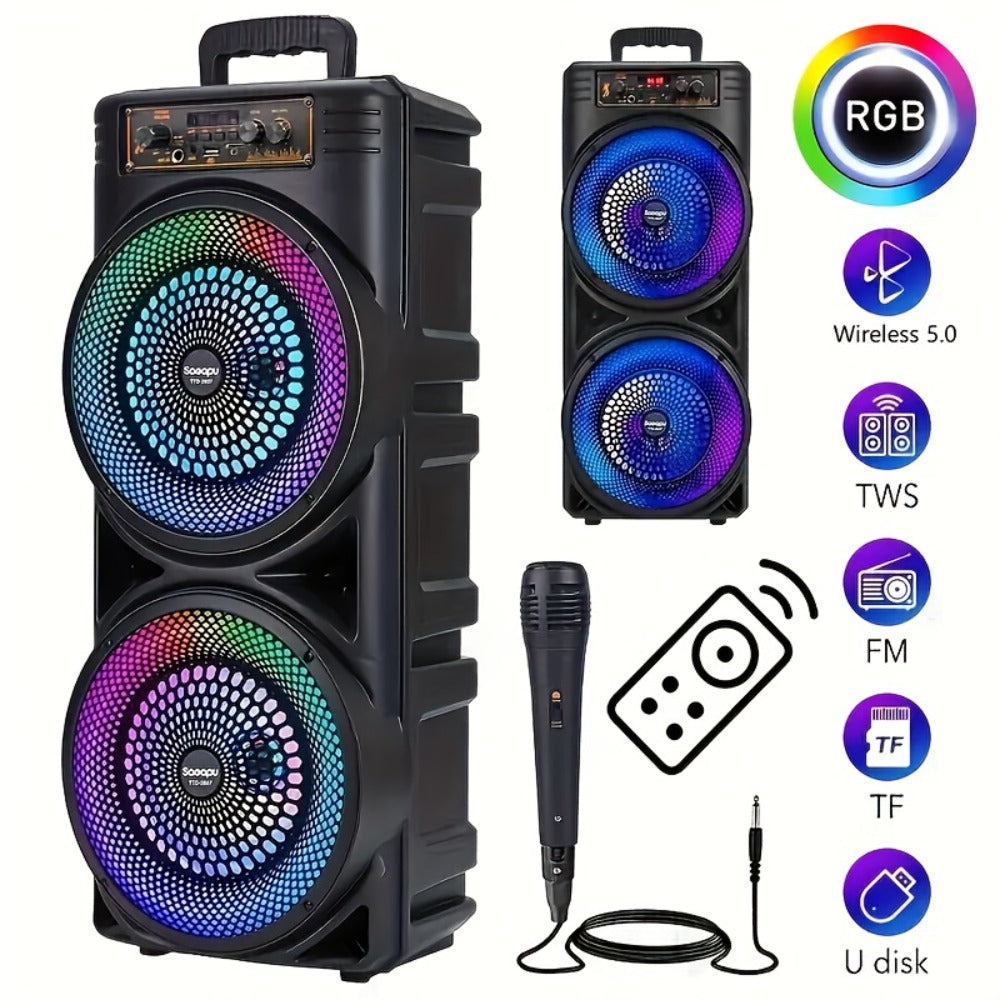 Dual 8.5" Subwoofer Party Speaker 6000W with RGB Lights | Portable Wireless Bluetooth 5.0, TWS Stereo Pairing, FM Radio, Built-in Mic, USB Rechargeable – Outdoor & Indoor Party Boombox