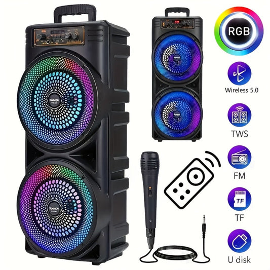 Dual 8.5" Subwoofer Party Speaker 6000W with RGB Lights | Portable Wireless Bluetooth 5.0, TWS Stereo Pairing, FM Radio, Built-in Mic, USB Rechargeable – Outdoor & Indoor Party Boombox
