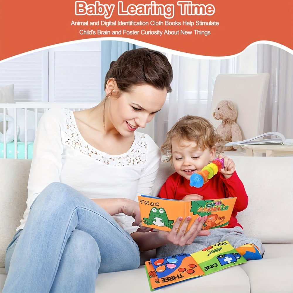 3-in-1 Baby Sensory Toy Set, Stacking Cups, Spinning Top & Cloth Book