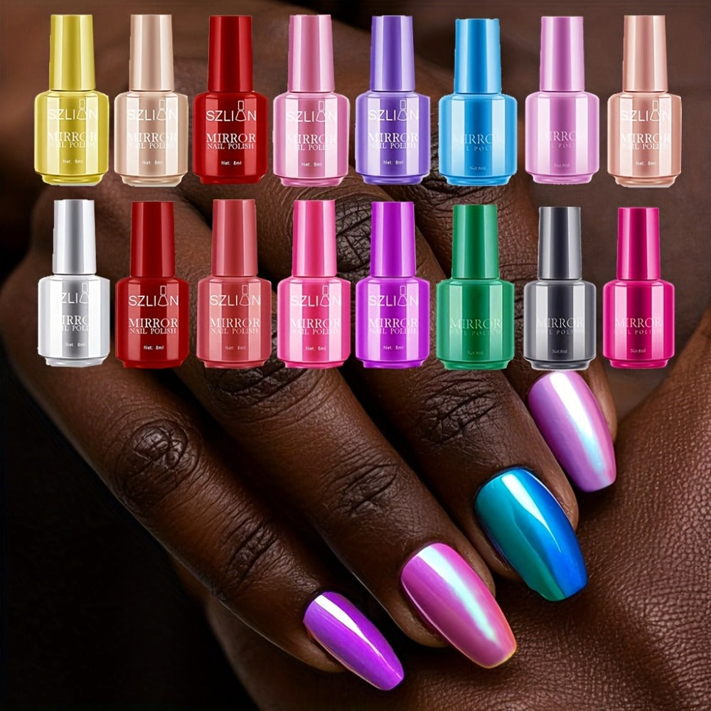 Chrome Mirror Nail Polish Set 3 Colors Metallic Reflective Finish – High-Shine Acrylic Nail Art Polish for Salon & Home Manicure, Party Holiday Valentine's Day Gift for Women