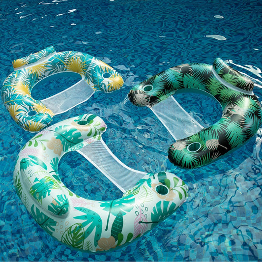Pool Noodle Sling Chair 3-Pack for Adults – Striped Inflatable Floating Lounger Chair for Swimming Pool Lake Beach River, Ergonomic Water Hammock Seat for Group Pool Party Summer Fun