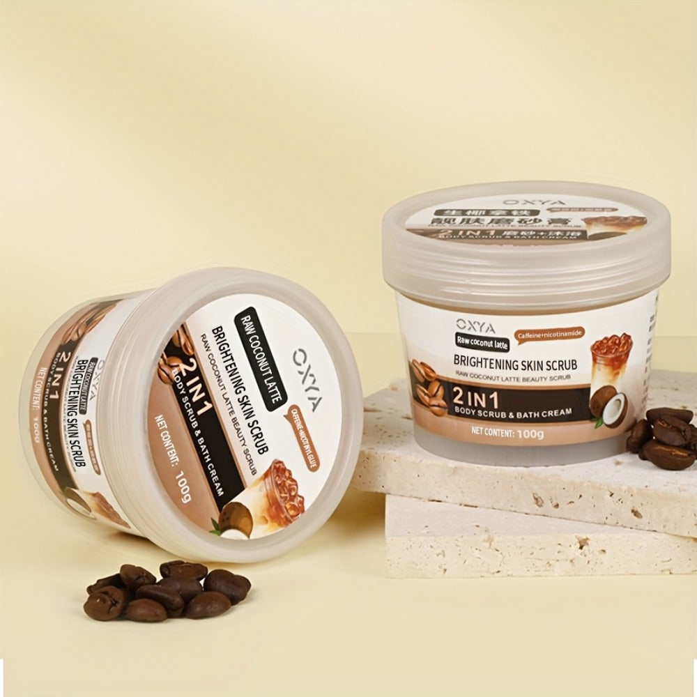 Exfoliating Body Scrub with Coconut Oil & Shea Butter — Raw Coconut Latte Sugar Scrub for Women, Deep Moisturizing Face & Body Exfoliator, Gentle Non-Irritating Formula, All Skin Types
