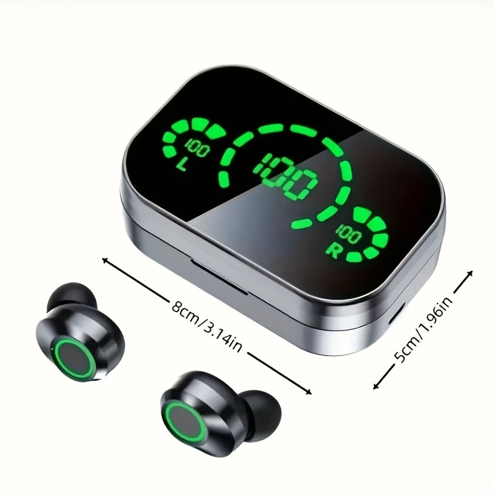 YD03 Digital Display Charging Case Wireless Earbuds, IPX4 Waterproof HD Stereo Touch Control Type-C, Comfortable In-Ear Sport Earphones for Sports Music Gaming Work iPhone Android
