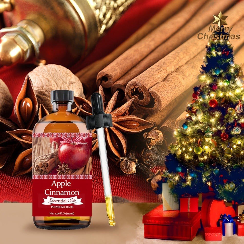 Apple Cinnamon Essential Oil 120ml with Aloe Vera & Jojoba Oil 100% Pure Aromatherapy Moisturizing Perfume Oil for Skin Hair Nail Care Massage Diffuser Gift for Women Men 4.06 Fl.Oz