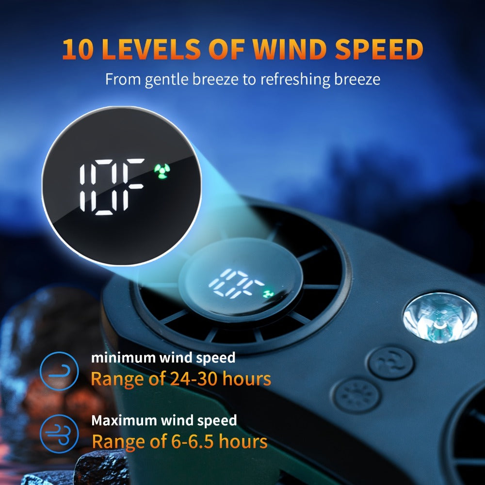 Portable Waist Fan 20000mAh – Dual Vent 7W Brushless Motor, 10 Speed Levels, 4 Wearing Modes, LED Digital Display, USB-C Charging, Wearable Neck & Waist Cooling Fan for Outdoor Camping Hiking Fishing