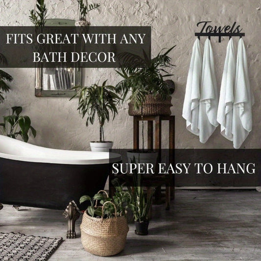 Wall-Mounted Towel Rack with 5 Hooks, Black Farmhouse Bathroom Organizer