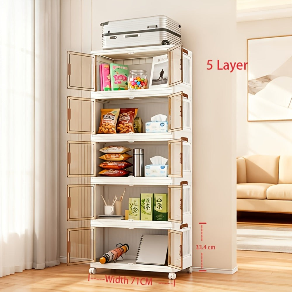 Foldable Storage Cabinet with Door – Multi-Layer Stackable Storage Box for Shoes, Clothes & Books | Large Closet Organizer for Bedroom, Bathroom, Kitchen, Office & Wardrobe