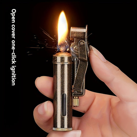 Retro Kerosene Lighter with Flip-Top Cover, Refillable Design and Fuel Not Included
