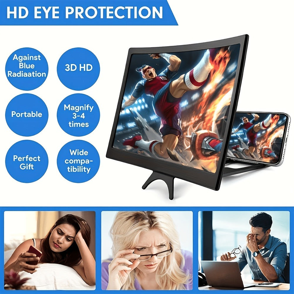 16 Inch Screen Magnifier for Phone HD Curved 3000:1 Contrast 108° Wide Angle – Foldable Stand Eye Protection Mobile Amplifier for Movies Gaming Family Viewing, Universal iPhone Android Enlarger Gift